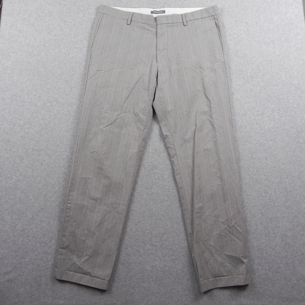 Dockers Pants Mens 36x32 Dress Slacks Suit Cotton Business Flat Front Gray Plaid